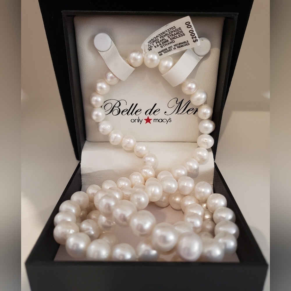 Belle De Mer 36in Cultured Pearl Opaque Endless Strand & Pearl Drop Earrings